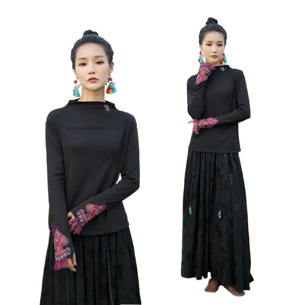 Vintage Chinese Pullover National Style Women Flower Embroidery Tops Loose O-neck T-shirt Drawstring Slim Bottoming Shirt HS61
Vintage Chinese Pullover National Style Women Flower Embroidery Tops Loose O-neck T-shirt Drawstring Slim Bottoming Shirt HS61