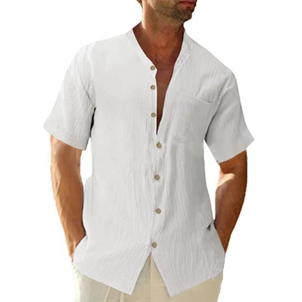 Mens Casual Hawaiian Button Down Shirts Short Sleeve Beach Tops Henley Blouse Loose Linen Solid Standing Neck Short Sleeved Tees
Mens Casual Hawaiian Button Down Shirts Short Sleeve Beach Tops Henley Blouse Loose Linen Solid Standing Neck Short Sleeved Tees