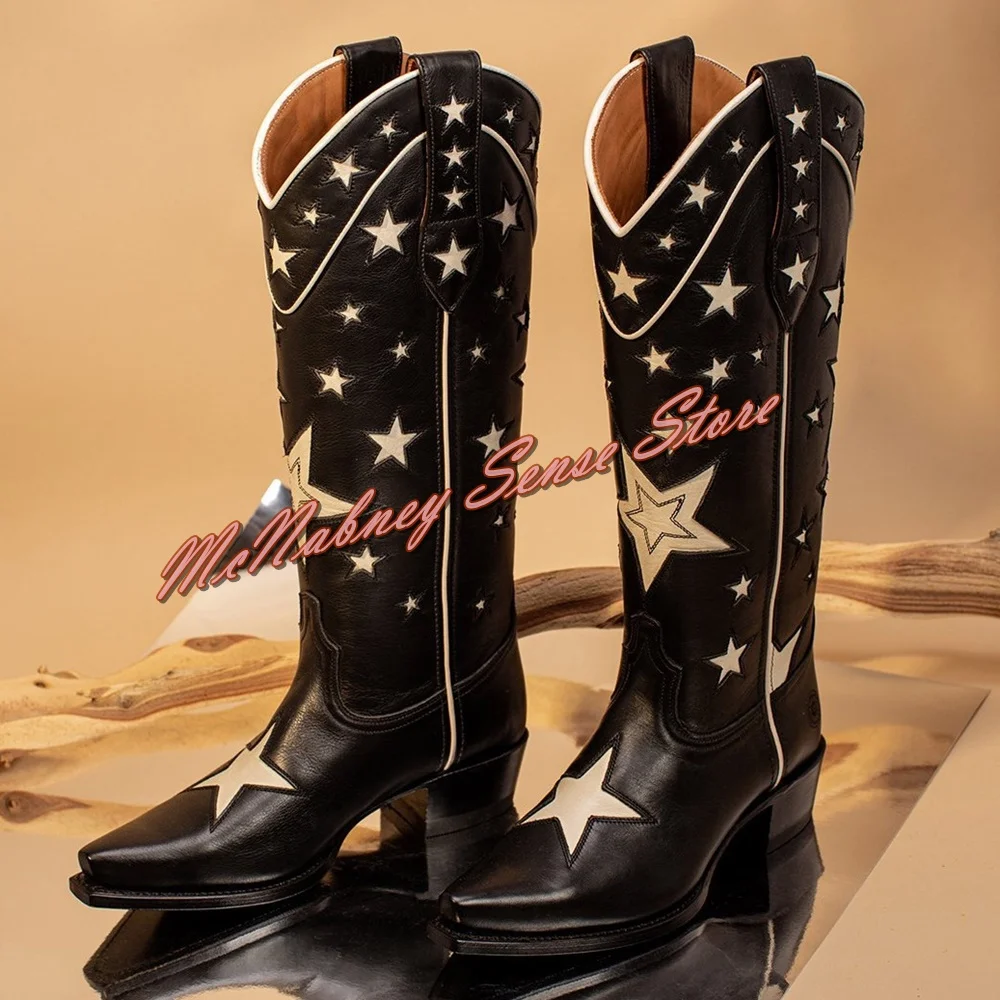 Embroidered Star Boots Pointed Toe All Match Rider Boots Patchwork Square Heel Roman Shoes Knee High Slip On Autumn Winter Party
Embroidered Star Boots Pointed Toe All Match Rider Boots Patchwork Square Heel Roman Shoes Knee High Slip On Autumn Winter Party