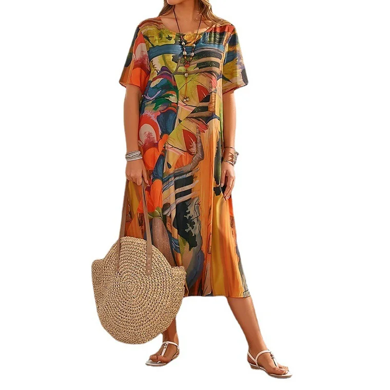 Bohemian Elegant Printed Beach Dress Summer Short Sleeves Tunic Round Neck Casual Loose Beach Dress
Bohemian Elegant Printed Beach Dress Summer Short Sleeves Tunic Round Neck Casual Loose Beach Dress