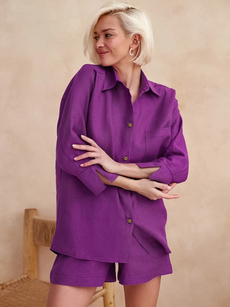 Linad Cotton Women's Nightwear 2 Piece Sets Casual Three Quarter Sleeve Sleepwear Female Suits With Shorts Solid Autumn 2022 
Linad Cotton Women's Nightwear 2 Piece Sets Casual Three Quarter Sleeve Sleepwear Female Suits With Shorts Solid Autumn 2022