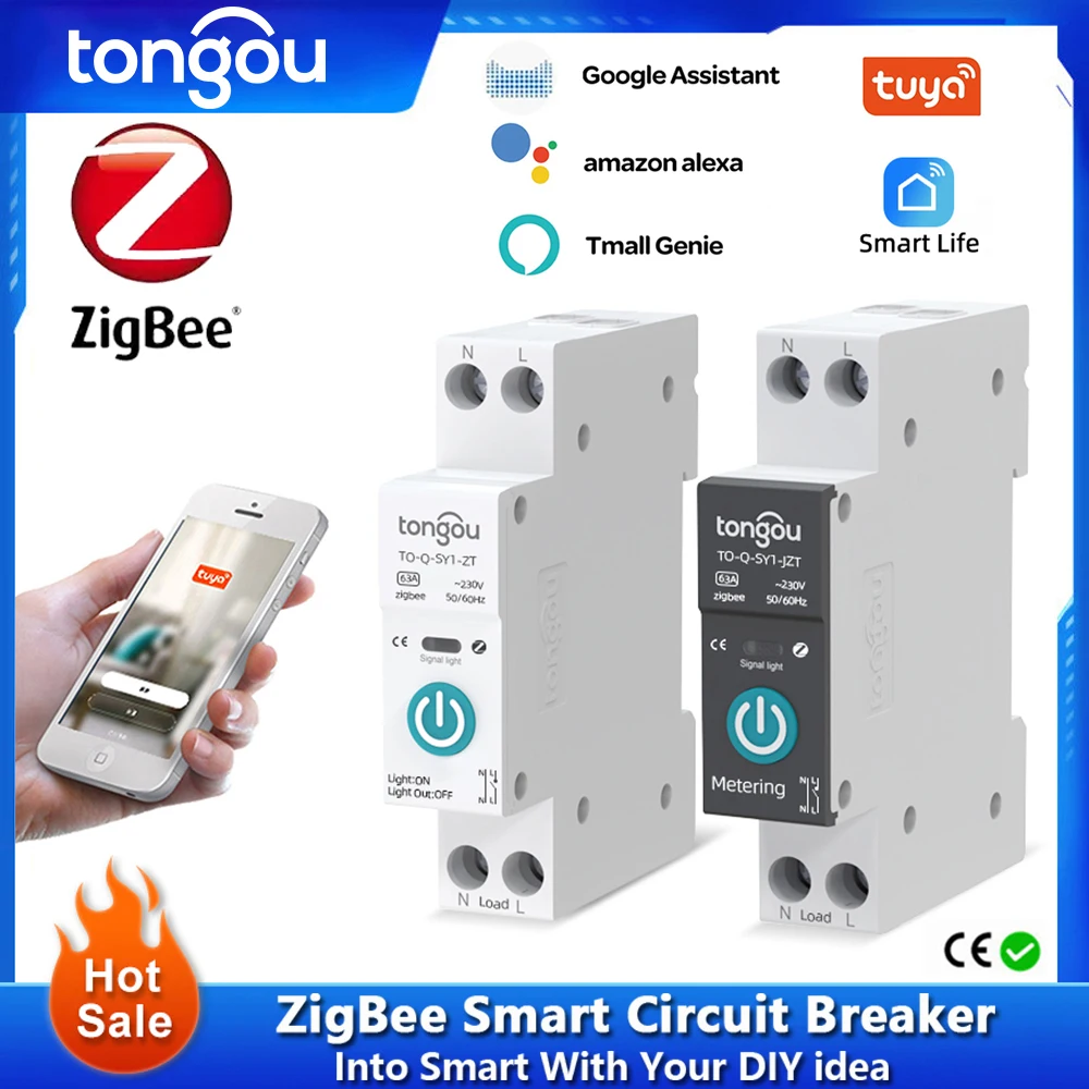 TUYA ZigBee Smart Circuit Breaker Power Metering 1P 63A DIN Rail for Smart Home wireless Remote Control Smart Switch by APP TONG
TUYA ZigBee Smart Circuit Breaker Power Metering 1P 63A DIN Rail for Smart Home wireless Remote Control Smart Switch by APP TONG