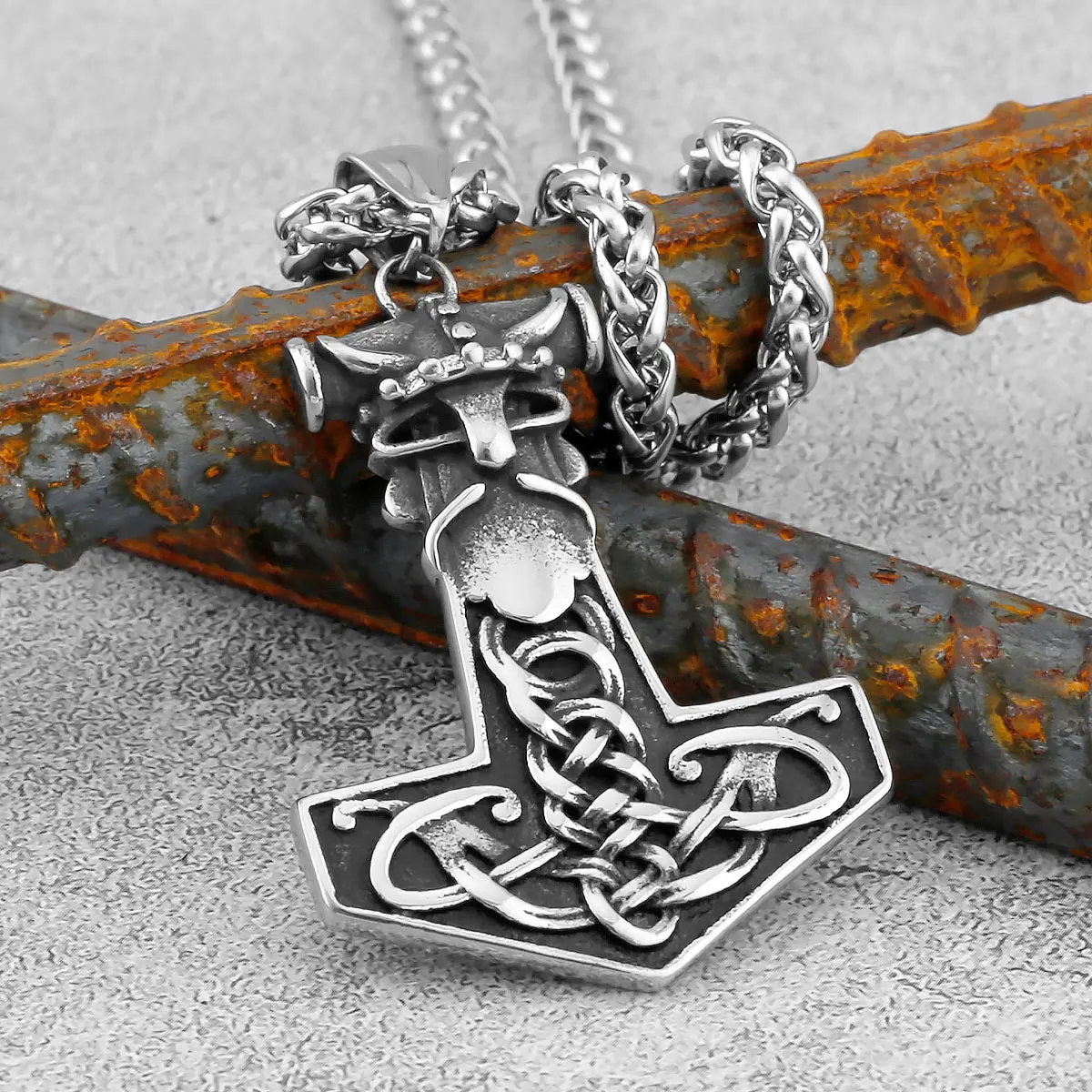 

Vintage Norse Mythology Thor's Hammer Necklace Men Celtic Knot Stainless Steel Rune Talisman Pendant Viking Scandinavian Jewelry