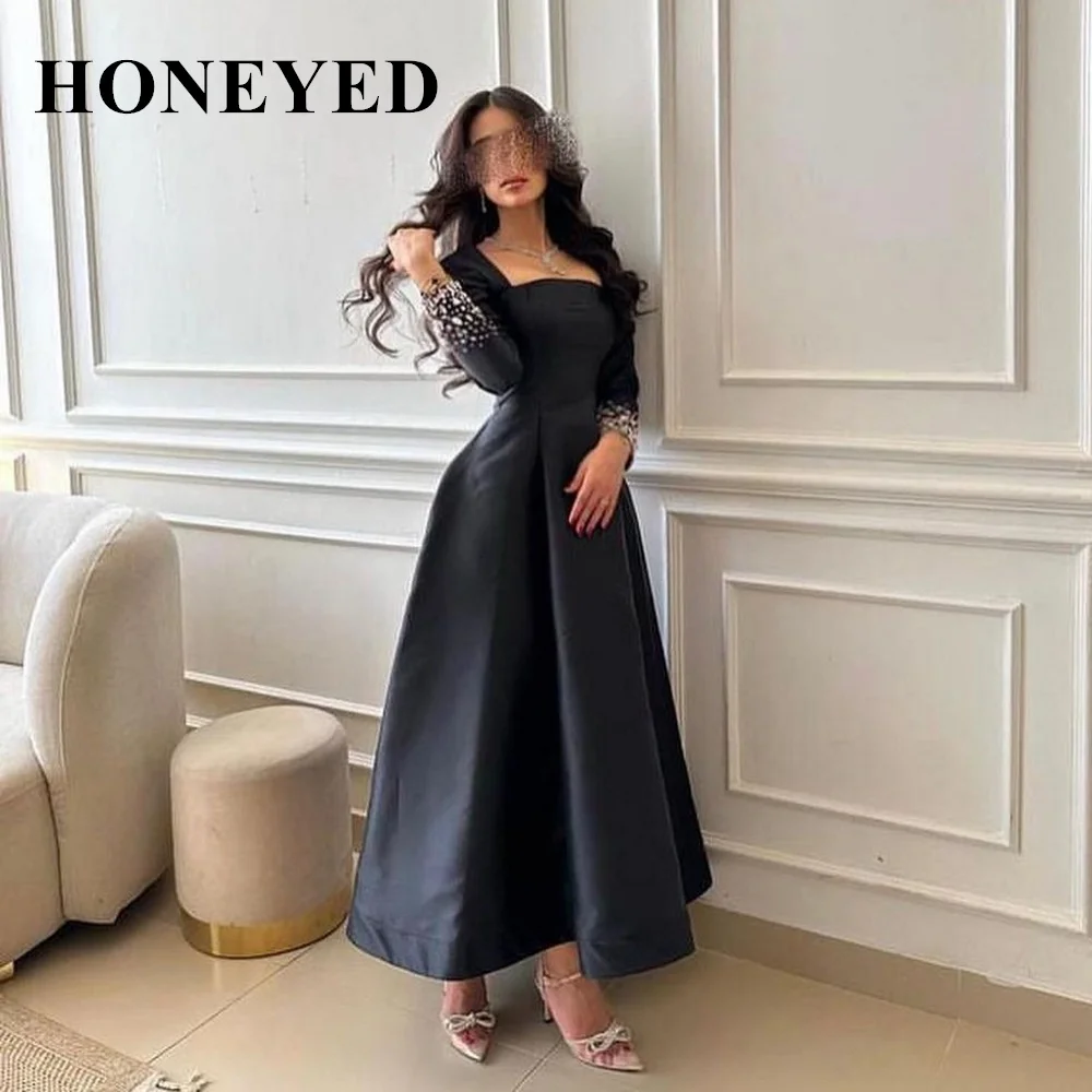 Rhinestone Prom Dresses Black Satin Evening Dress Long Sleeves A-Line Party Gowns Ankle-Length فساتين مناسبة رسمية Vestidos De
Rhinestone Prom Dresses Black Satin Evening Dress Long Sleeves A-Line Party Gowns Ankle-Length فساتين مناسبة رسمية Vestidos De