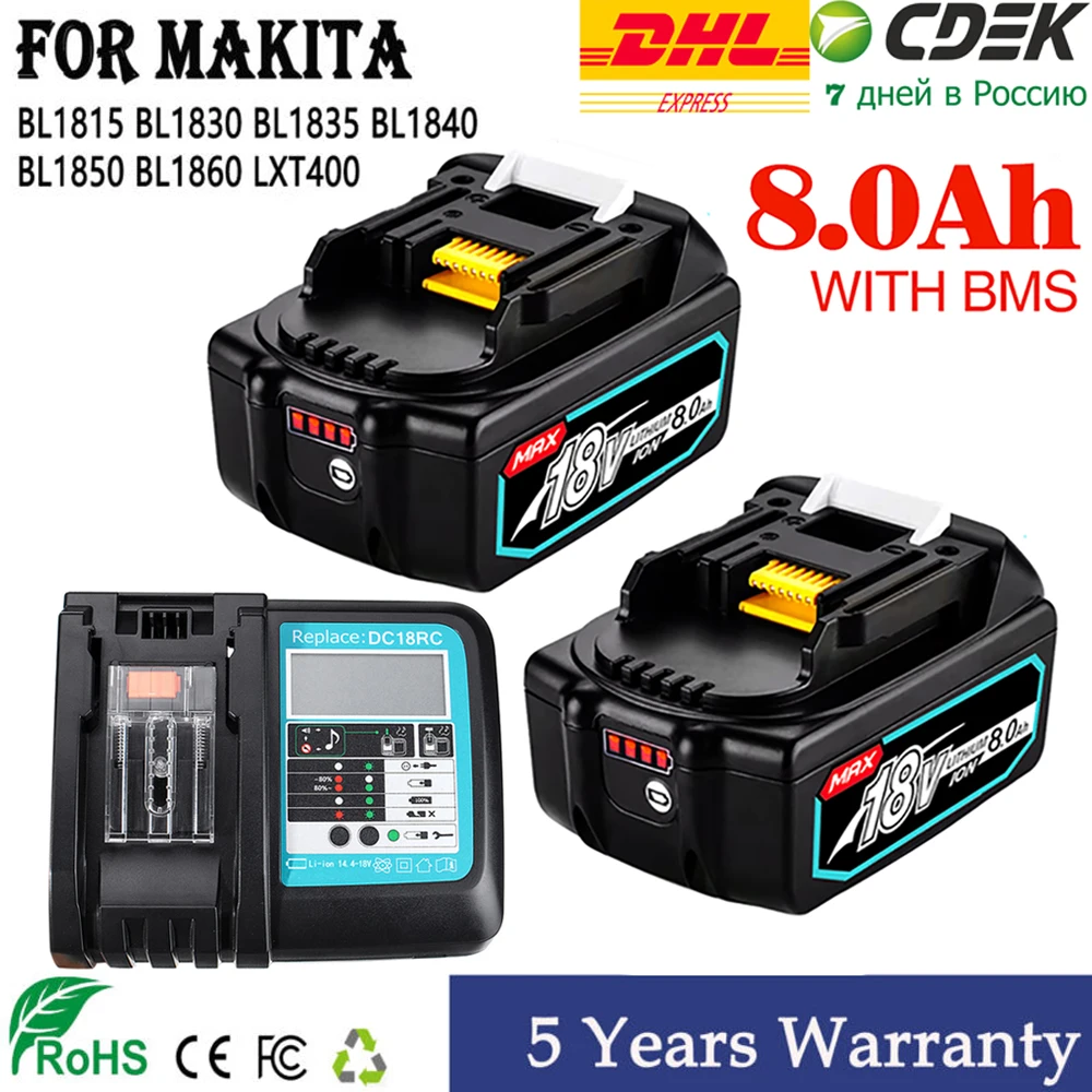 Original Makita 18V 6.0 8.0Ah Rechargeable Battery For Makita Power Tools with LED Li-ion Replacement LXT BL1860 1850 18v8000mAh
Original Makita 18V 6.0 8.0Ah Rechargeable Battery For Makita Power Tools with LED Li-ion Replacement LXT BL1860 1850 18v8000mAh