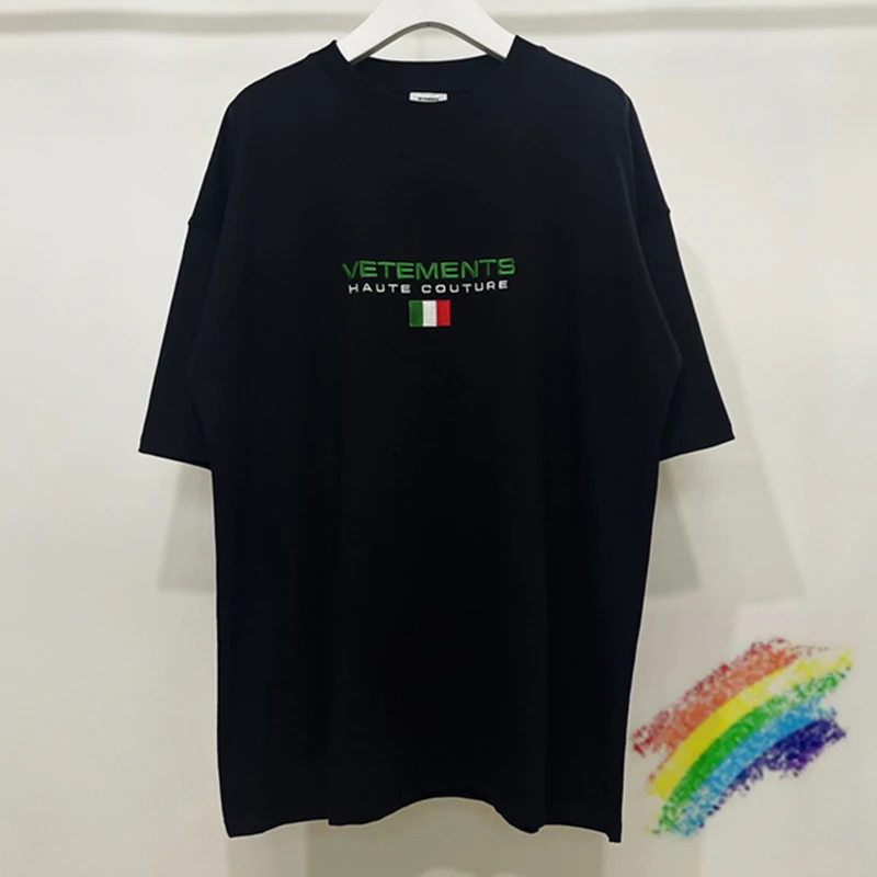 

Black Vetements T-Shirt Men Women 1:1 High Quality Various Embroidered Haute Couture Logo Vetements T Shirt Oversize Tops Tee