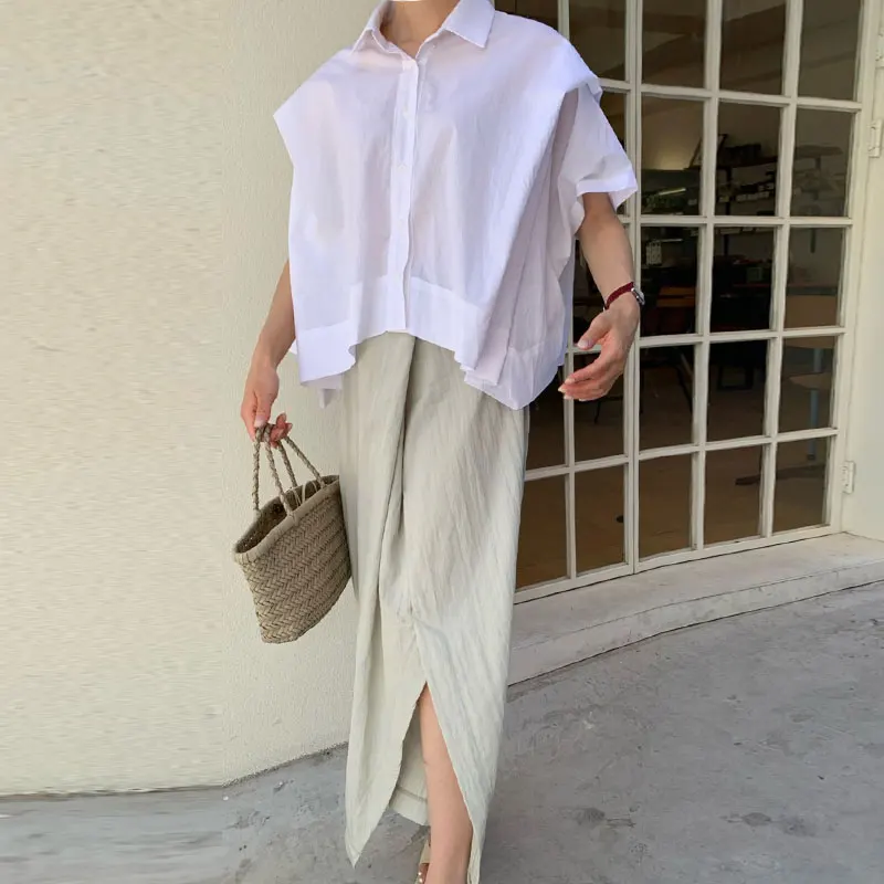 SuperAen 2022 Summer Solid Simple All Match Turn Down Collar Loose Irregular Short Sleeve Shirt + High Waist Split Skirt Women
SuperAen 2022 Summer Solid Simple All Match Turn Down Collar Loose Irregular Short Sleeve Shirt + High Waist Split Skirt Women