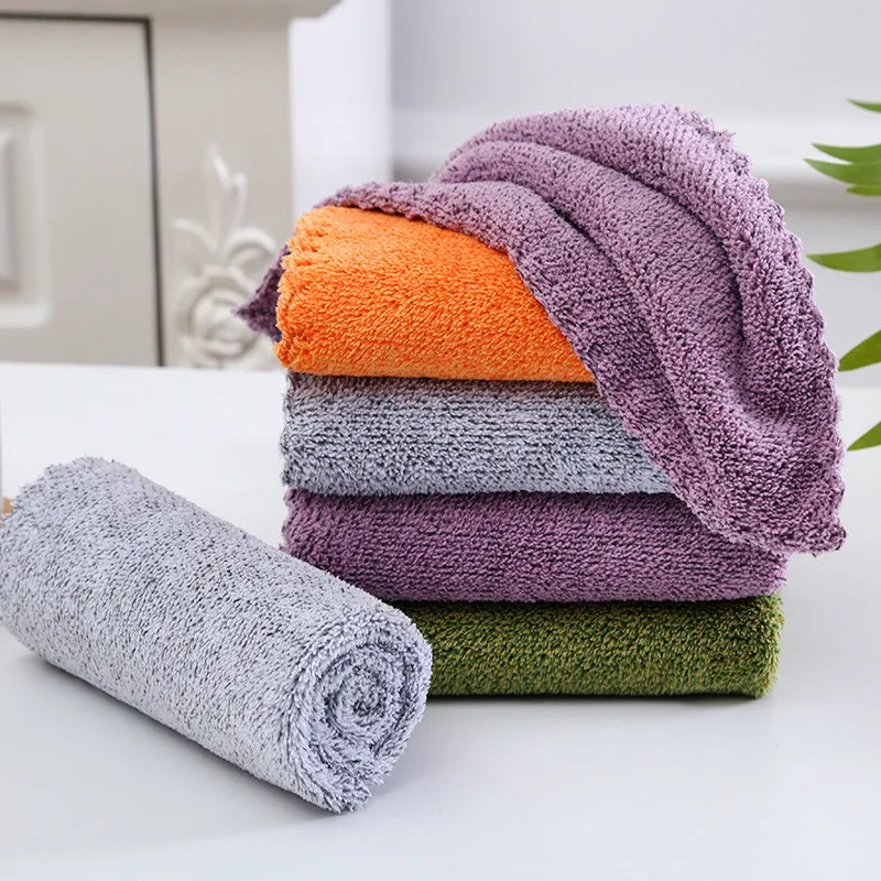 

4Pcs 30x30cm Solid Color Kitchen Dishcloth Rag Coral Fleece Table Cleaning Wipe Cloth Scouring Pad