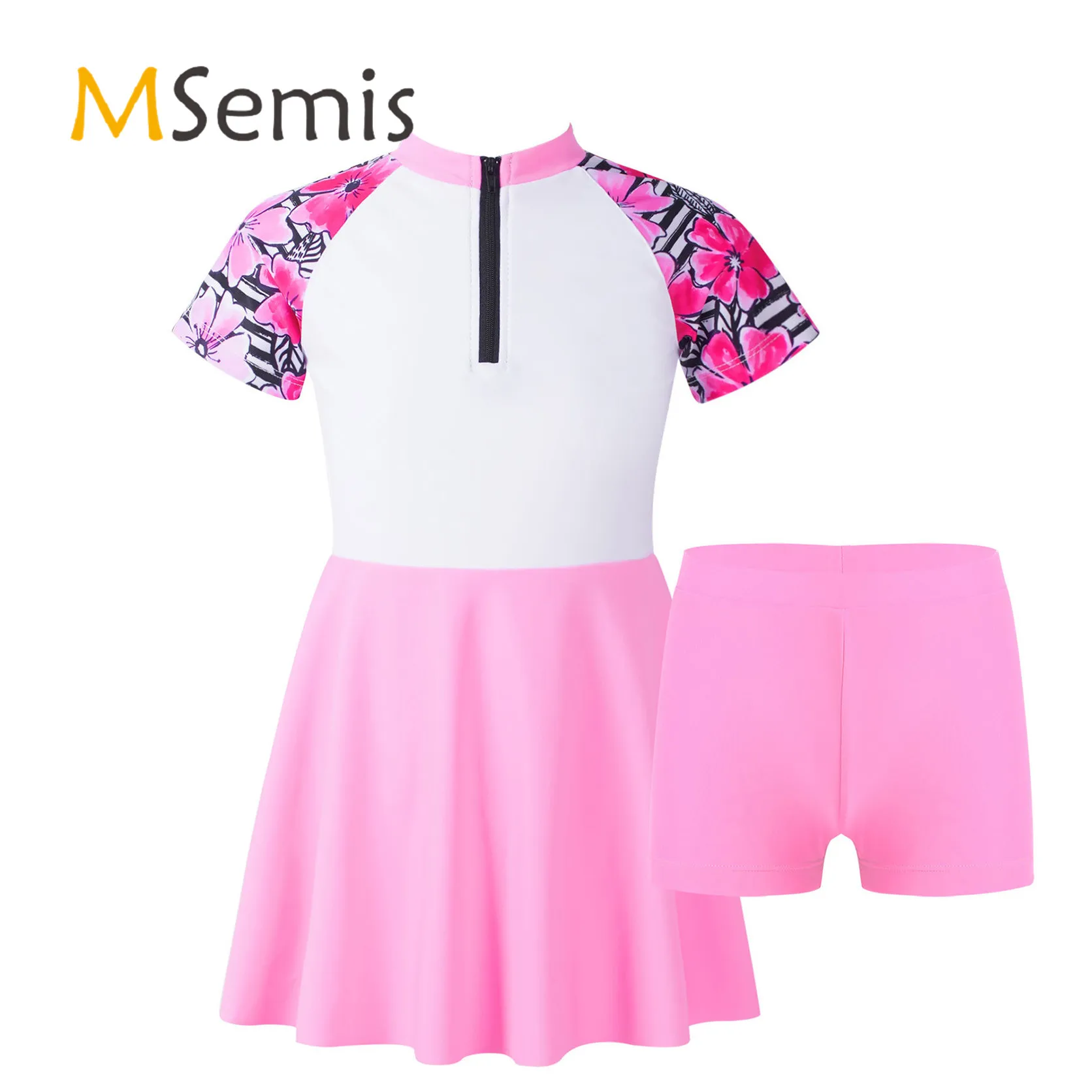 2Pcs Kids Girls Swimming Suit Stand Collar Front Zipper Knee Length Swimmsuit Dress with Shorts Set Beach Swimwear Bathing Suits
2Pcs Kids Girls Swimming Suit Stand Collar Front Zipper Knee Length Swimmsuit Dress with Shorts Set Beach Swimwear Bathing Suits