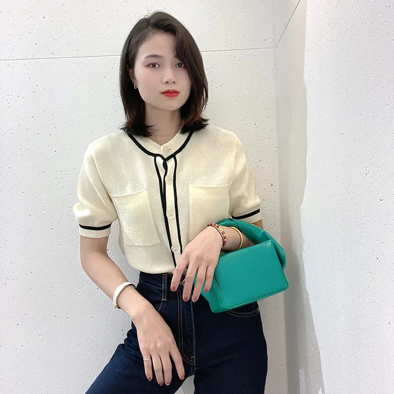 Pockets Fashion Knit White Color Women Tees Japanese Minimalism Short Sleeves Cropped Sweater Y2k Clothes Summer
Pockets Fashion Knit White Color Women Tees Japanese Minimalism Short Sleeves Cropped Sweater Y2k Clothes Summer