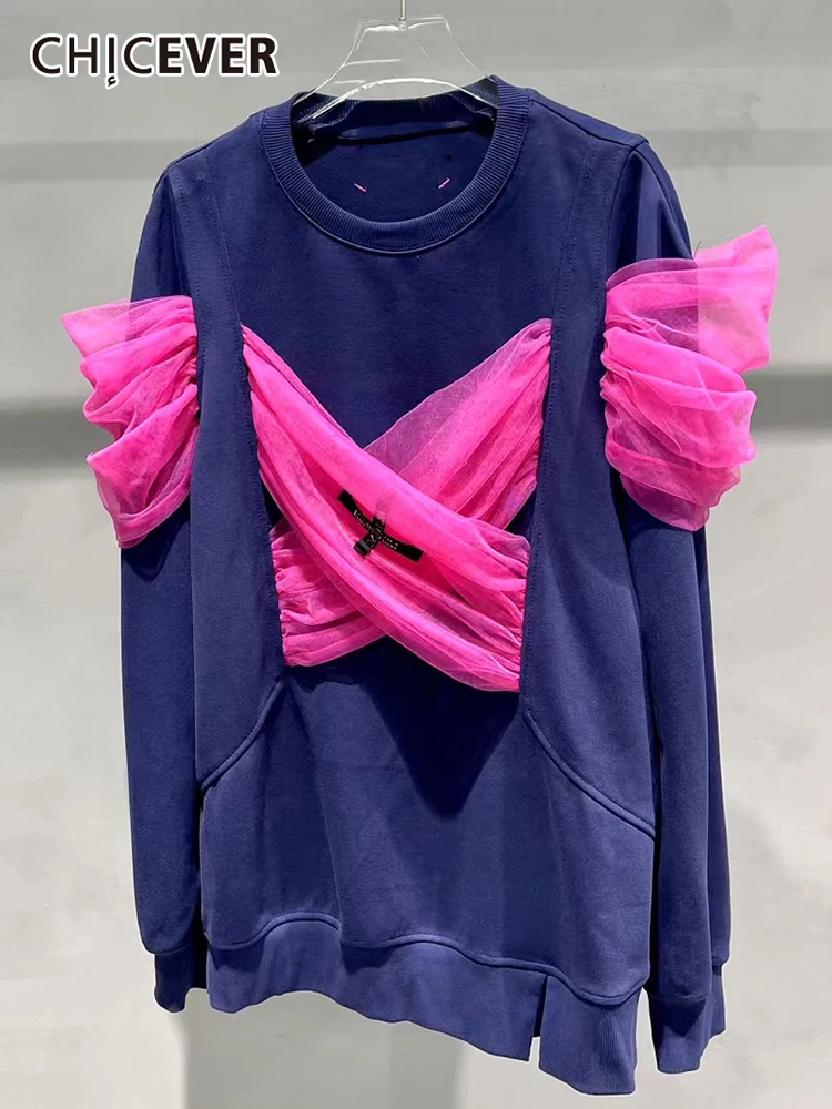 CHICEVER Patchwork Bow Sweatshirt For Women Round Neck Long Sleeve Hit Color Casual Blouse Female Summer Fashion Style 2022 New
CHICEVER Patchwork Bow Sweatshirt For Women Round Neck Long Sleeve Hit Color Casual Blouse Female Summer Fashion Style 2022 New