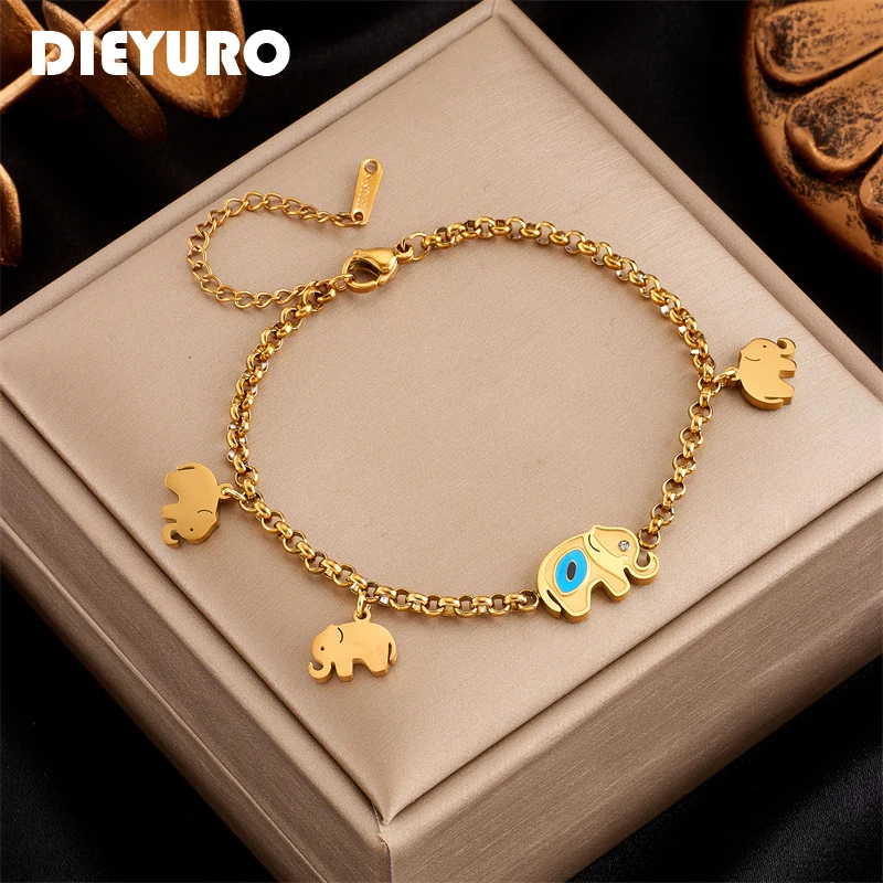 DIEYURO 316L Stainless Steel Gold Color Elephant Charm Bracelet For Women Rustproof Vintage Charming Wrist Jewelry Party Gifts
DIEYURO 316L Stainless Steel Gold Color Elephant Charm Bracelet For Women Rustproof Vintage Charming Wrist Jewelry Party Gifts