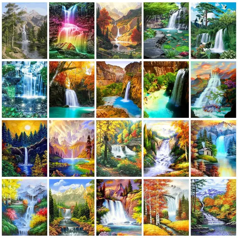 

GATYZTORY 60x75cm Painting by Numbers Handpainted Waterfall Scenery Drawing On Canvas Acrylic Paint Unique Gift Wall Decor