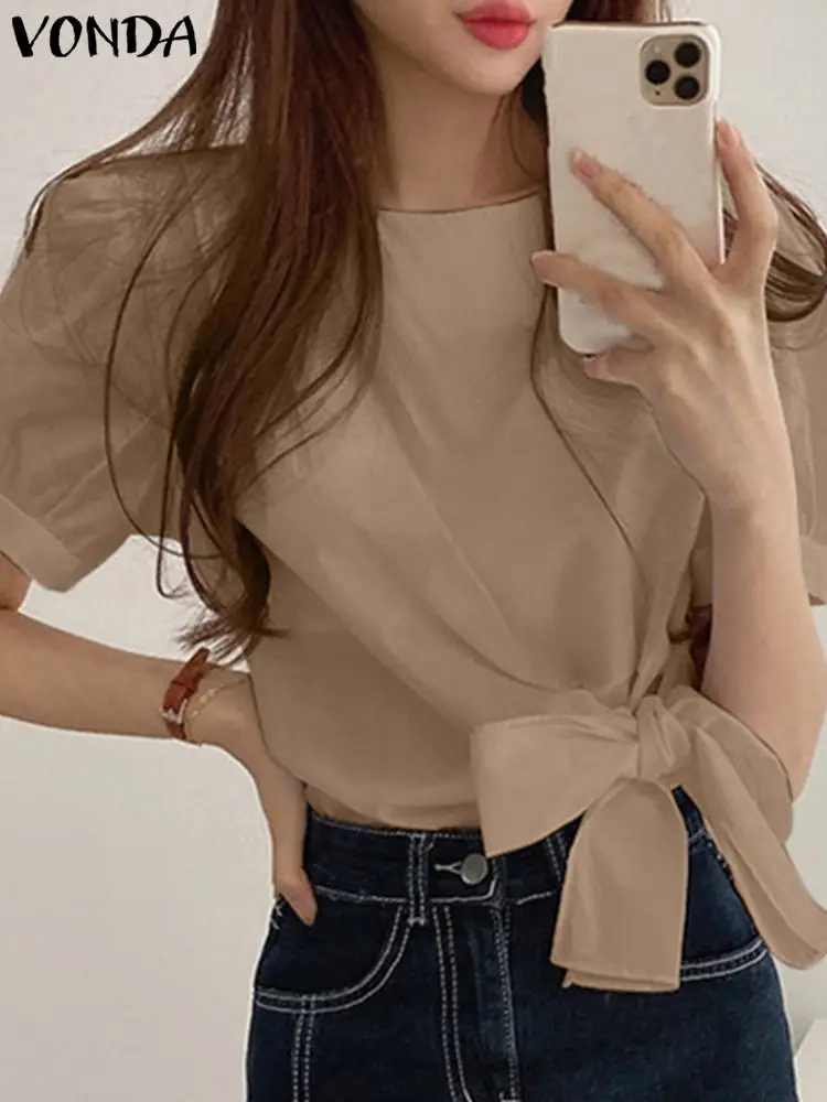 VONDA Women Casual Short Sleeve Belted Blouse Polyester Tunic Blusa Oversize Tops Female Stylish Summer Chemise Shirts Femininas
VONDA Women Casual Short Sleeve Belted Blouse Polyester Tunic Blusa Oversize Tops Female Stylish Summer Chemise Shirts Femininas