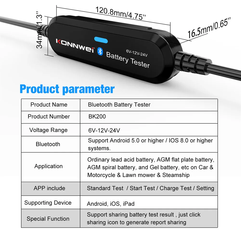 Durable High Quality Car Battery Analyzer Scanner Lead-Acid 6V 12V 24V Bluetooth 5.0 Bluetooth Test CE FCC Rohs
Durable High Quality Car Battery Analyzer Scanner Lead-Acid 6V 12V 24V Bluetooth 5.0 Bluetooth Test CE FCC Rohs