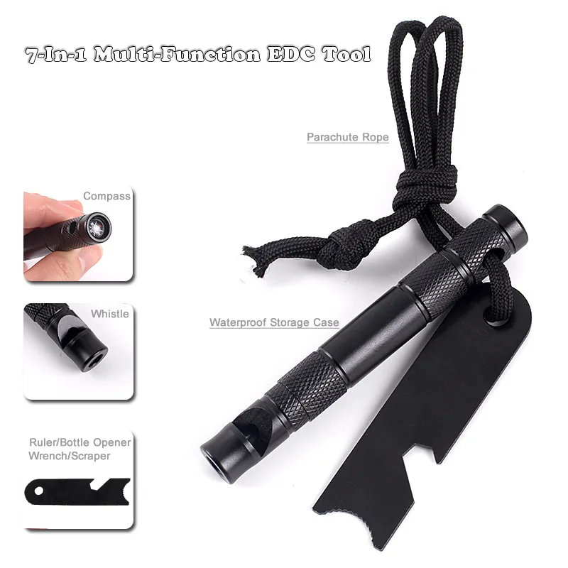 7-IN-1 Multi Function Portable Outdoor Survival EDC Tool Emergency Whistle/Compass/Wrench/Ruler/Rope/Waterproof Case Pen Size
7-IN-1 Multi Function Portable Outdoor Survival EDC Tool Emergency Whistle/Compass/Wrench/Ruler/Rope/Waterproof Case Pen Size
