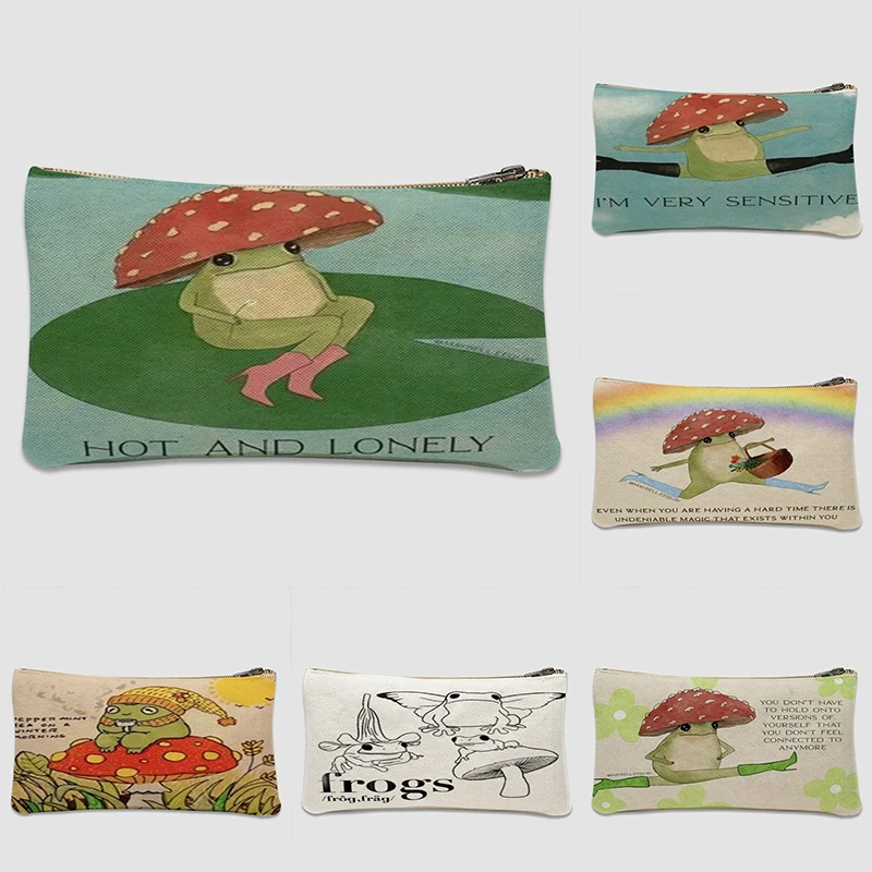

Cartoon Frog Cosmetic Bag Mushroom Funny Toiletry Pouch Women Makeup Organizer Casual New Arrival Zipper Pencil Box Beauty Case