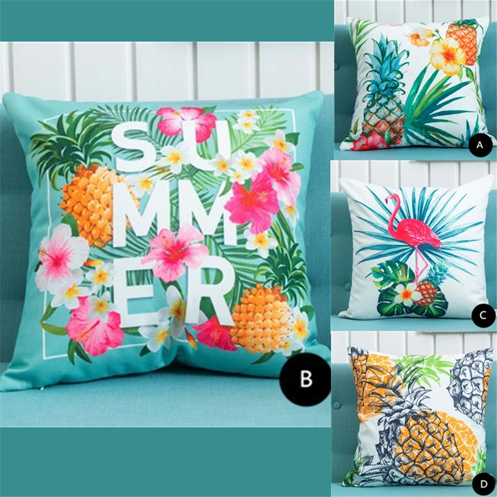 Tropical Decoration Print Pineapple Cushion Flamingo Green Plant Throw Pillow for Sofa Home Decorative Pillowcase Summer Gift |