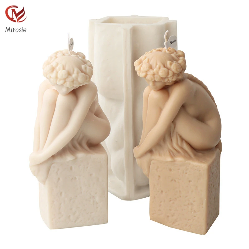 

Mirosie European-style Retro Human Body Holding Legs Girl Candle Mold Aromatherapy Sculpture Portrait Resin Plaster Decoration