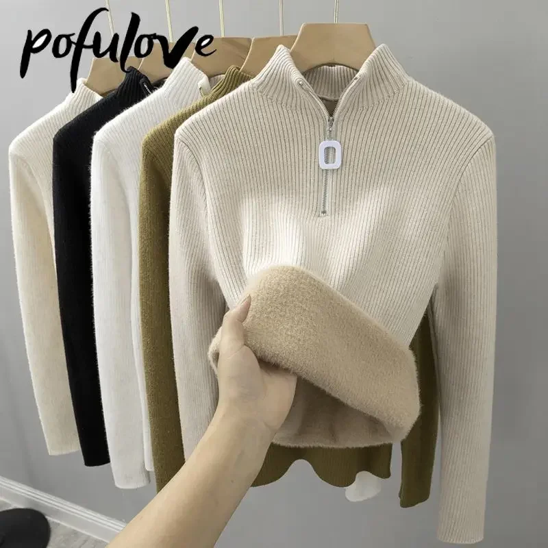 Zipper Half Turtleneck Sweater Women Plush Thickened Long Sleeve Knitwear Black Underlay Winter Warm Top Solid Jumper
Zipper Half Turtleneck Sweater Women Plush Thickened Long Sleeve Knitwear Black Underlay Winter Warm Top Solid Jumper