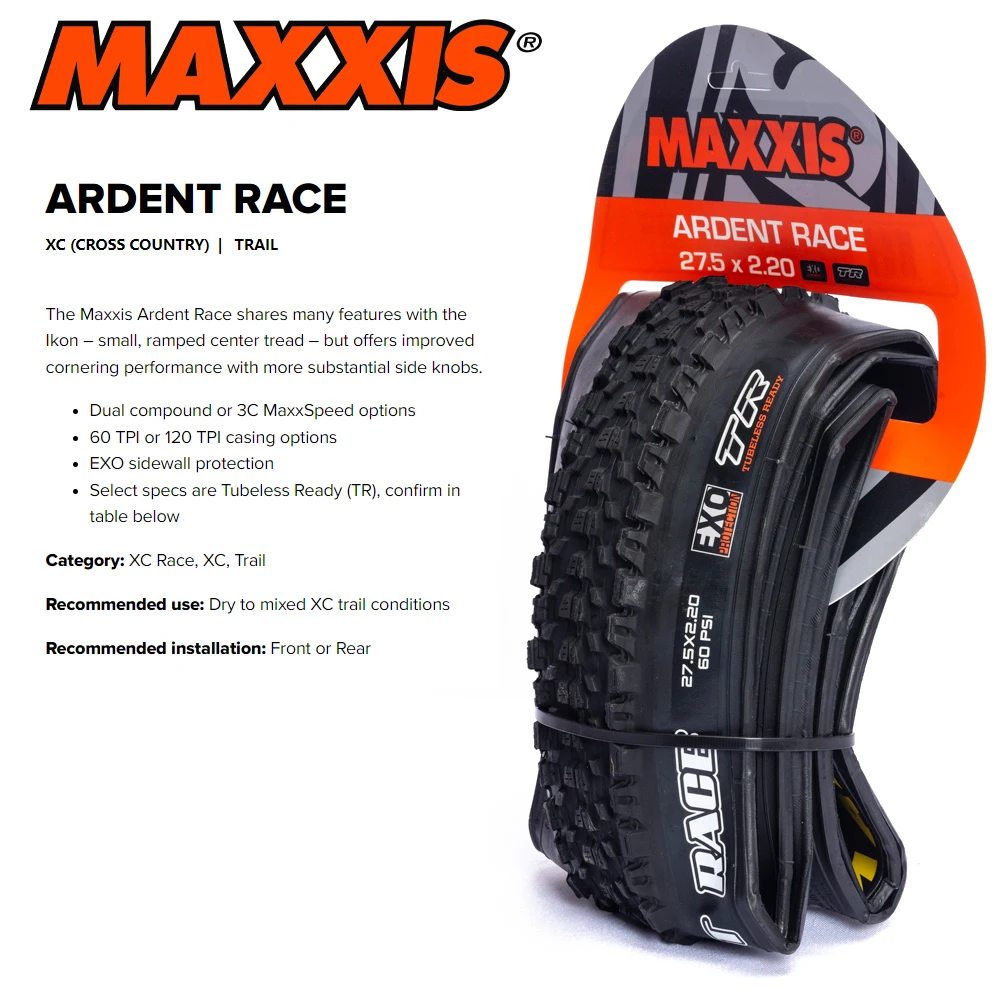 Шина для велосипеда MAXXIS ARDENT RACE(M329RU) бескамерная 27 5x2. 2/2.35 29x2.2/2.35 MTB | Спорт и