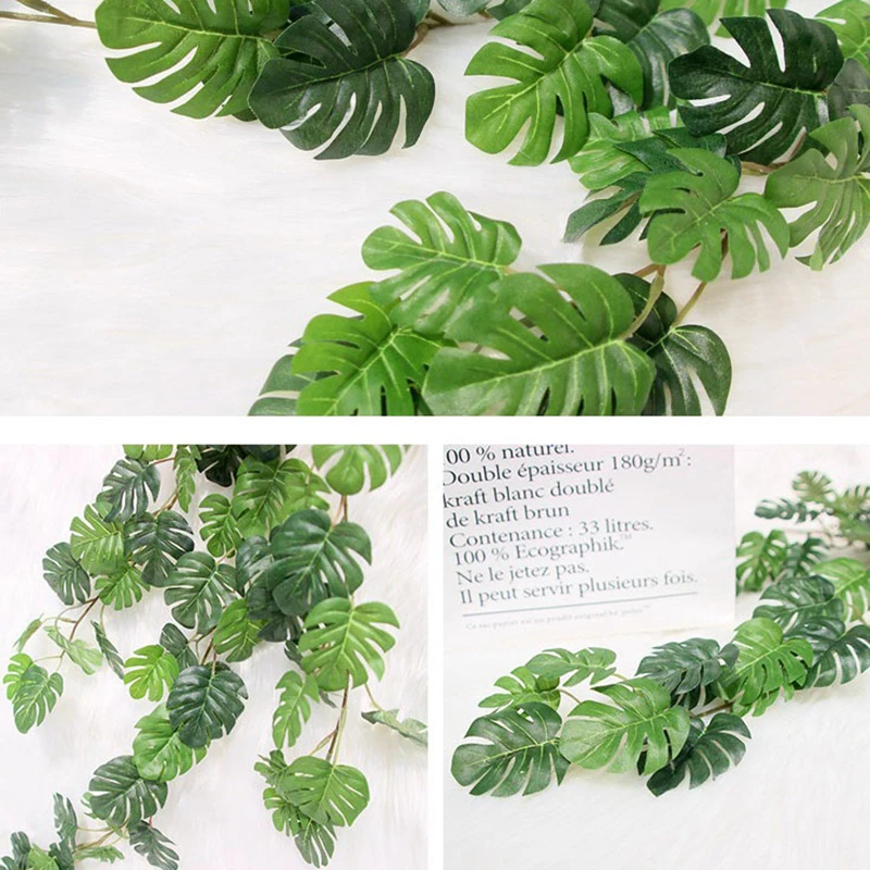 

Small Fake Silk Tropical Palm Leaves Vine Artificial Jungle Turtle Leaf Rattan Plants Wedding Home Wall Hanging Decoration