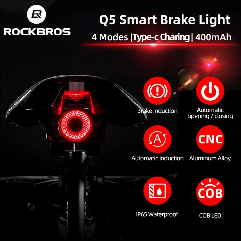 

Rockbros bicicleta Smart Auto Brake Sensing Light IPx6 Waterproof LED Charging 2023 Taillight Bike Rear Light Accessories Q5