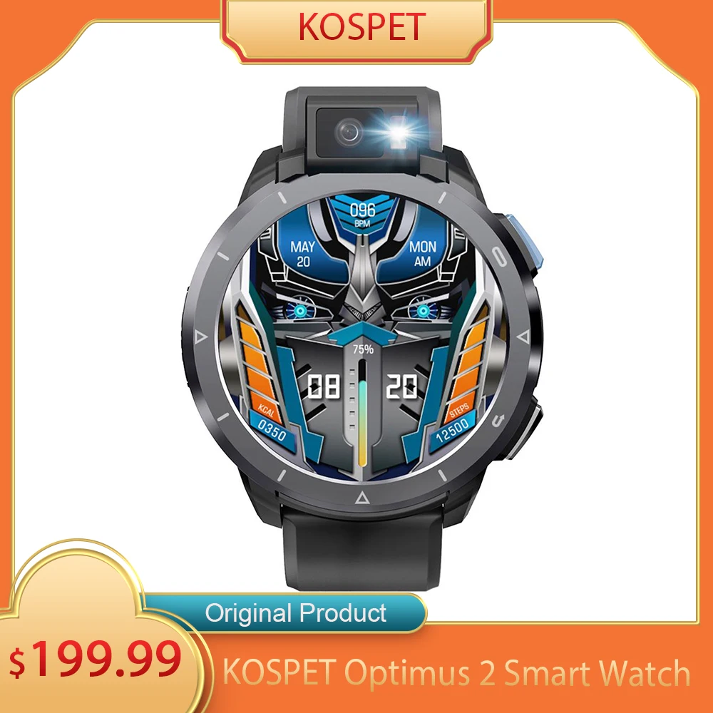 

Kospet Optimus 2 Bluetooth Smartwatch 4G LTE Watch Phone 1.6 Inch Touch Screen 13MP Camera Android 10.7 4GB RAM 64GB ROM Sports