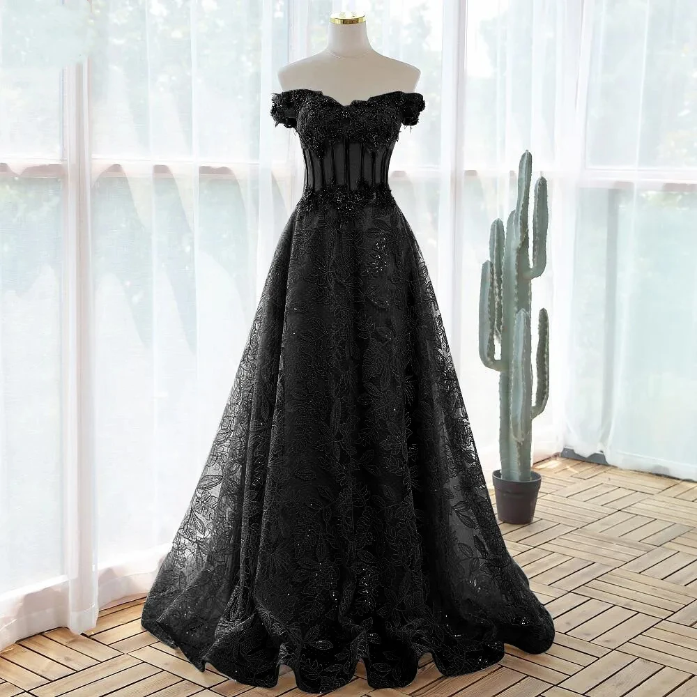 Elegant Evening Dresss For Women 2024 Sequin Lace Black Flowers Prom Gowns Boat Neck Sleeveless A-LINE Appliques Formal Occasion
Elegant Evening Dresss For Women 2024 Sequin Lace Black Flowers Prom Gowns Boat Neck Sleeveless A-LINE Appliques Formal Occasion