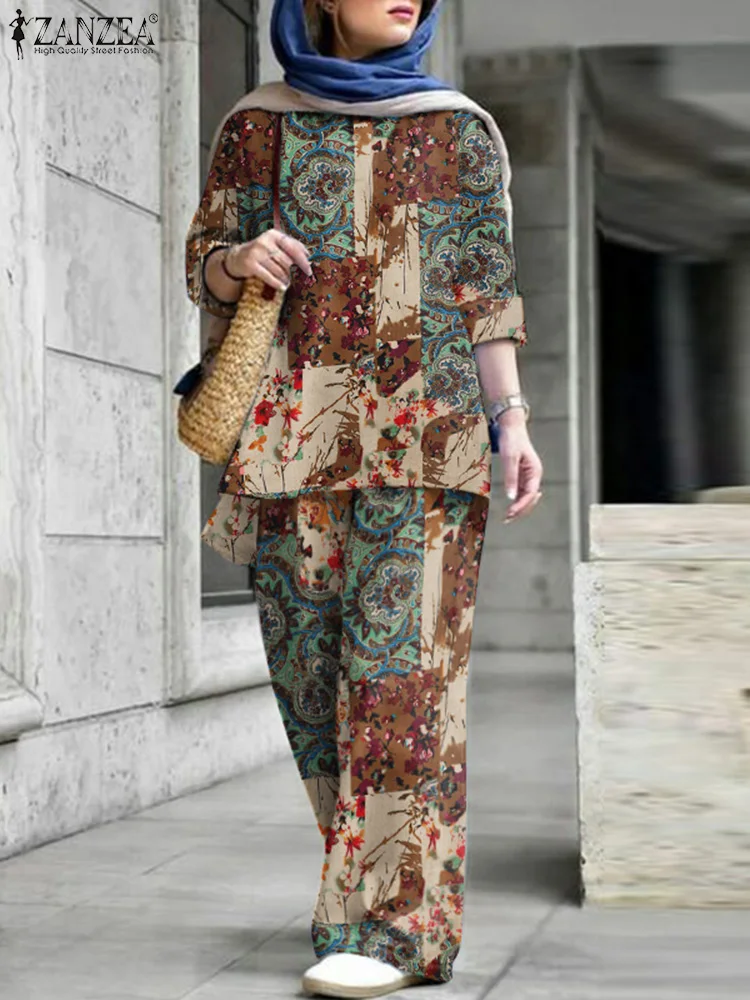 ZANZEA 2pcs Floral Printed Muslim Suit Stylish Long Sleeve Blouse Wide Leg Pant Vintage Party Sets Eid Mubarek Ramadan Outfits
ZANZEA 2pcs Floral Printed Muslim Suit Stylish Long Sleeve Blouse Wide Leg Pant Vintage Party Sets Eid Mubarek Ramadan Outfits