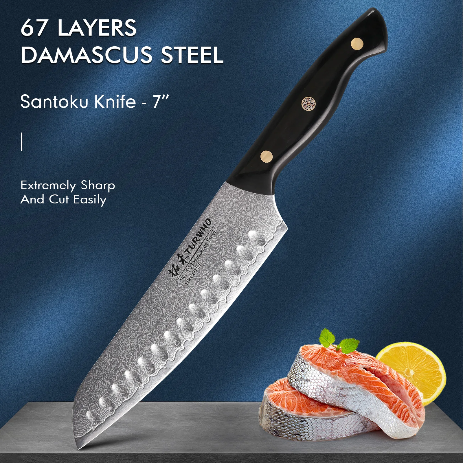 TURWHO 7 Inch Professional Santoku Knife 67 layer Damascus Steel Kitchen Knives VG10 Super Core Japanese Chef Knife Pakka Handle 
TURWHO 7 Inch Professional Santoku Knife 67 layer Damascus Steel Kitchen Knives VG10 Super Core Japanese Chef Knife Pakka Handle