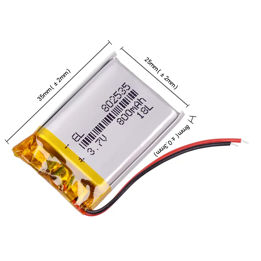 3.7V lithium battery 800MAH polymer battery 802535 Bluetooth DVR player dashcam recorder Registrar
3.7V lithium battery 800MAH polymer battery 802535 Bluetooth DVR player dashcam recorder Registrar
