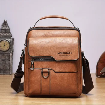 WEIXIER Men Crossbody Bag Shoulder s Vintage Handbags Large Capacity PU Leather For Man Messenger s Tote purse