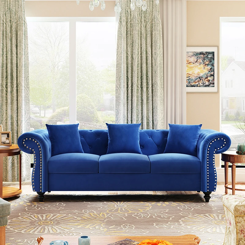 80"Chesterfield Sofa Tufted Velvet Upholstered 3-Seater Sofa Rolled Arm Living Room Furniture Home Sofa Couch Recliner
80"Chesterfield Sofa Tufted Velvet Upholstered 3-Seater Sofa Rolled Arm Living Room Furniture Home Sofa Couch Recliner