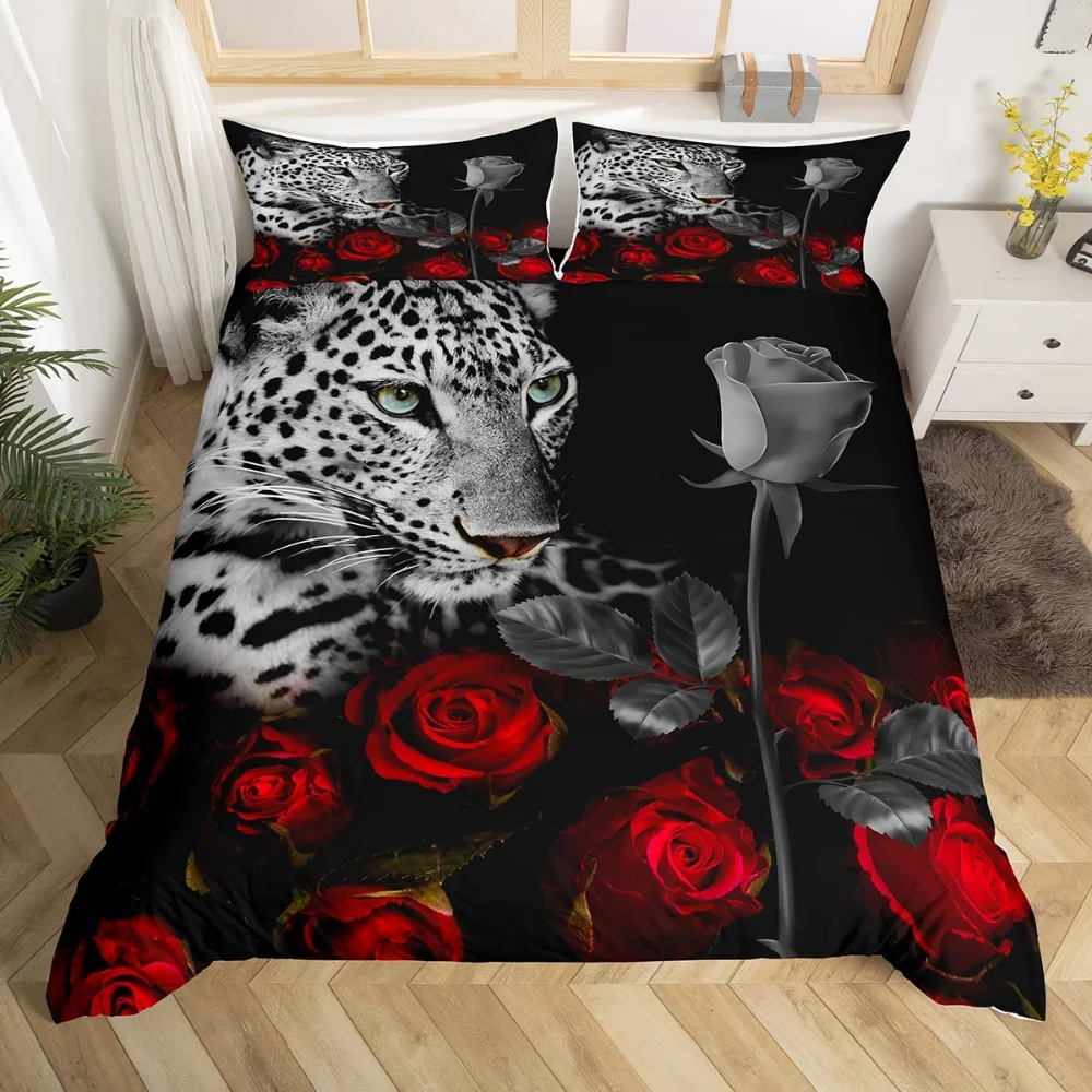 Leopard Duvet Cover Set King Red Rose African Safari Animals Quilt Cover Rose Floral Cheetah Jungle Print Microfiber Bedding Set
Leopard Duvet Cover Set King Red Rose African Safari Animals Quilt Cover Rose Floral Cheetah Jungle Print Microfiber Bedding Set