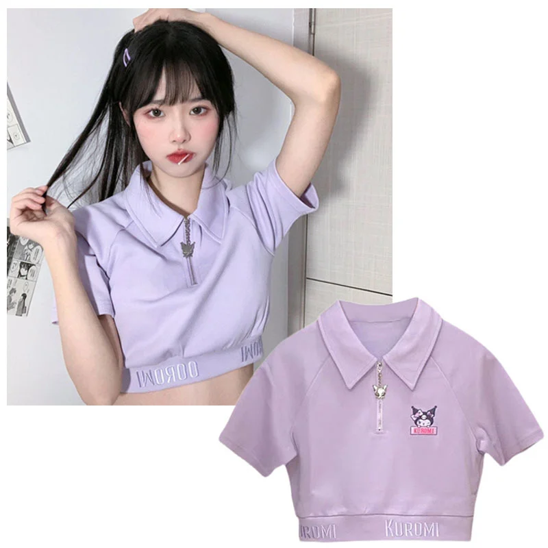 Original Anime Kuromi Short Sleeve T-Shirt Kawaii Cropped Crop Top Cartoon Hot Girl Leaking Belly Top Harajuku Style Polo Shirt
Original Anime Kuromi Short Sleeve T-Shirt Kawaii Cropped Crop Top Cartoon Hot Girl Leaking Belly Top Harajuku Style Polo Shirt