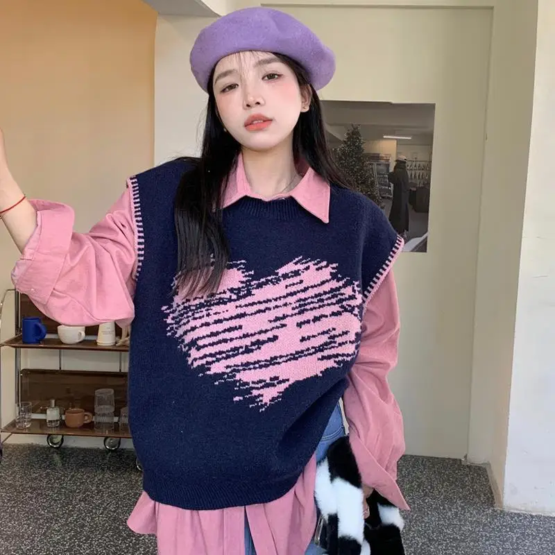 2022 Spring Autumn Women New Korean Suits Female Long-sleeved Shirt + Print Knitted Sweater Vest Ladies Two Piece Sets G42
2022 Spring Autumn Women New Korean Suits Female Long-sleeved Shirt + Print Knitted Sweater Vest Ladies Two Piece Sets G42