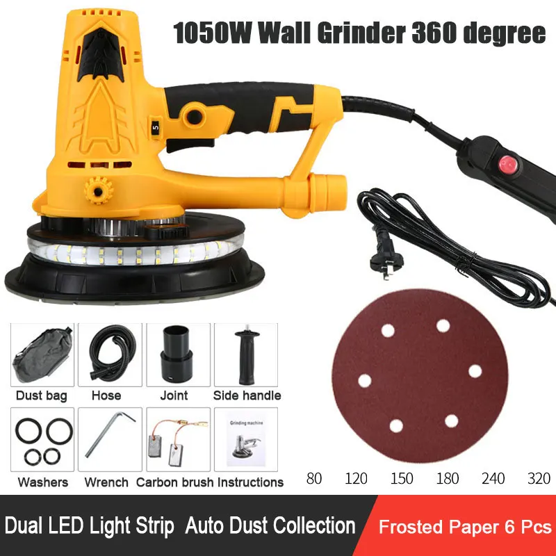 1050W Wall Grinder Machine Speed Adjustable with LED Lighting Strips Drywall Sander 220V Wall Polisher with 6pcs Frosted Papers
1050W Wall Grinder Machine Speed Adjustable with LED Lighting Strips Drywall Sander 220V Wall Polisher with 6pcs Frosted Papers