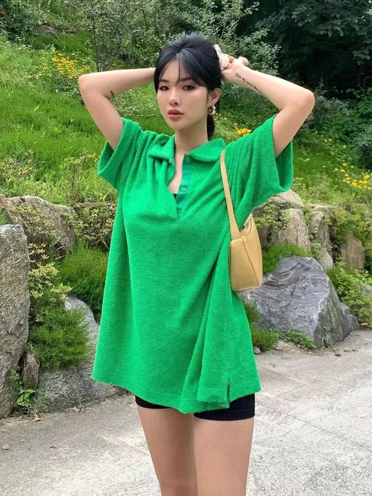 XEASY Women Green Polo Collar Puffy Fabric Loose Dress 2022 Summer Short Sleeve Mini Dress Ladies Casual High Street Style
XEASY Women Green Polo Collar Puffy Fabric Loose Dress 2022 Summer Short Sleeve Mini Dress Ladies Casual High Street Style