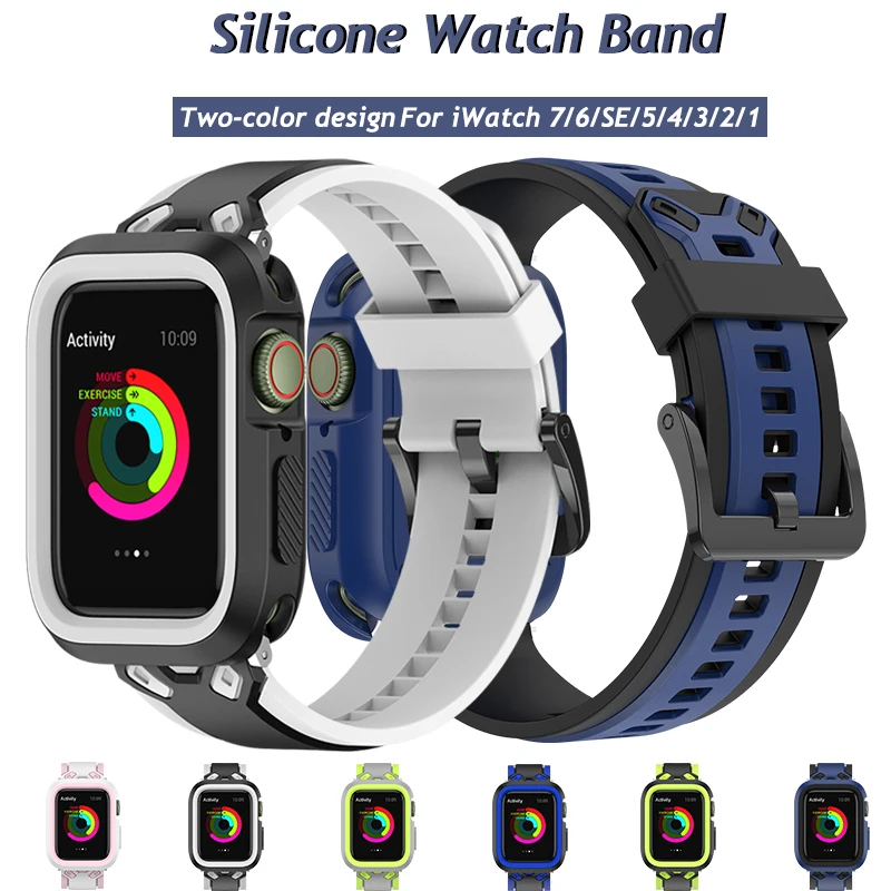 45mm 41mm Silicone Strap for Apple Watch Band Two-color design 38mm 42mm 40 44mm for iWatch Series 7 6 SE 5 4 3 2 1 Accessories
45mm 41mm Silicone Strap for Apple Watch Band Two-color design 38mm 42mm 40 44mm for iWatch Series 7 6 SE 5 4 3 2 1 Accessories