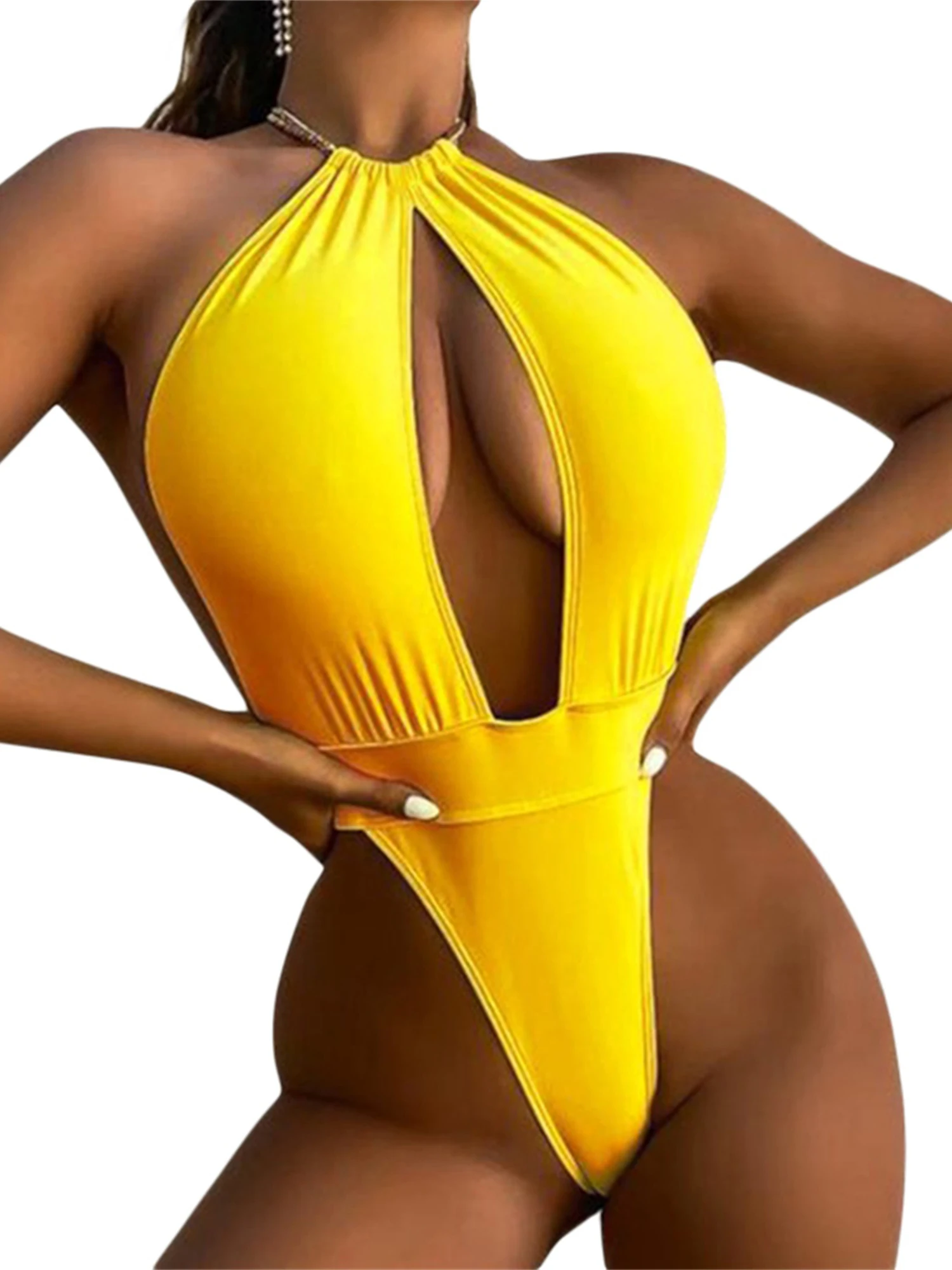 Stylish Metal Chain Halter Neck Sleeveless Jumpsuit for Women - Perfect Summer Beachwear Bathing Suit with Cutout Bikini Design
Stylish Metal Chain Halter Neck Sleeveless Jumpsuit for Women - Perfect Summer Beachwear Bathing Suit with Cutout Bikini Design