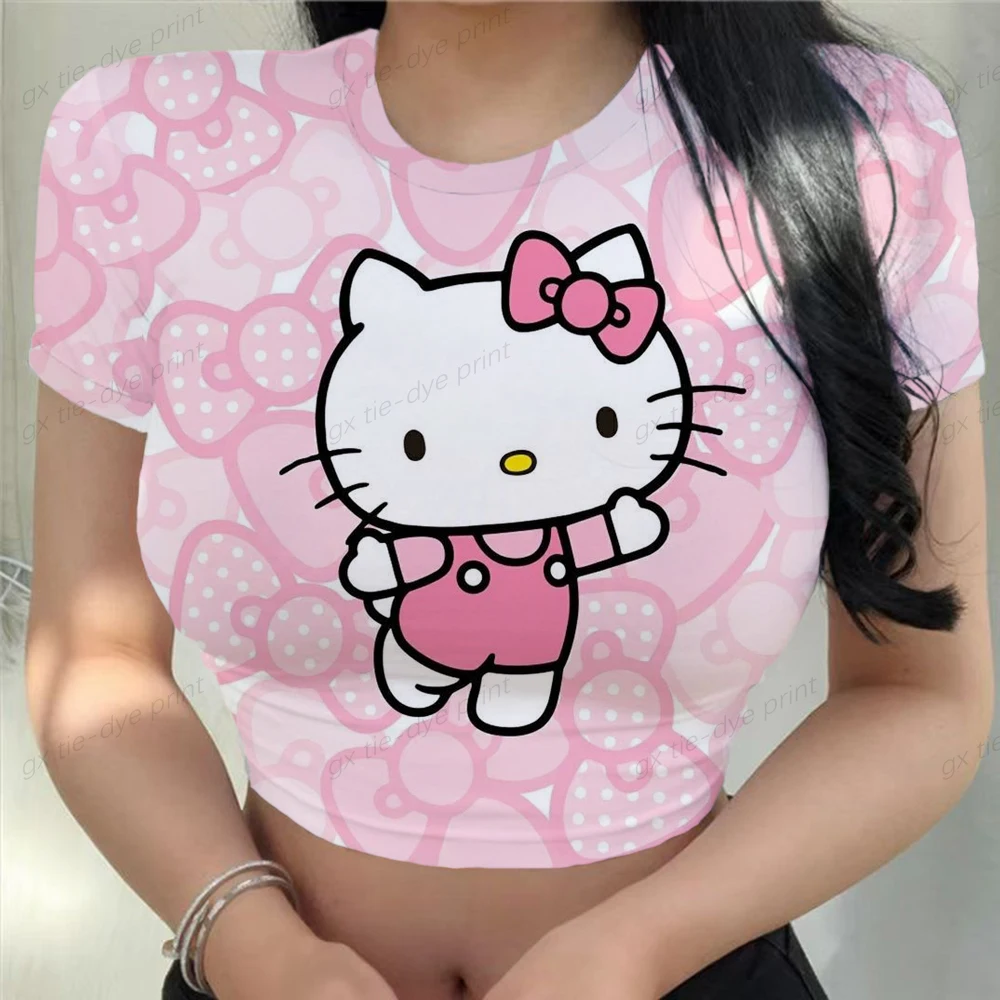 Женские Классические укороченные топы в стиле Харадзюку С рисунком Hello Kitty, укороченные топы с коротким рукавом и пупком, y2k, футболки 
Женские Классические укороченные топы в стиле Харадзюку С рисунком Hello Kitty, укороченные топы с коротким рукавом и пупком, y2k, футболки