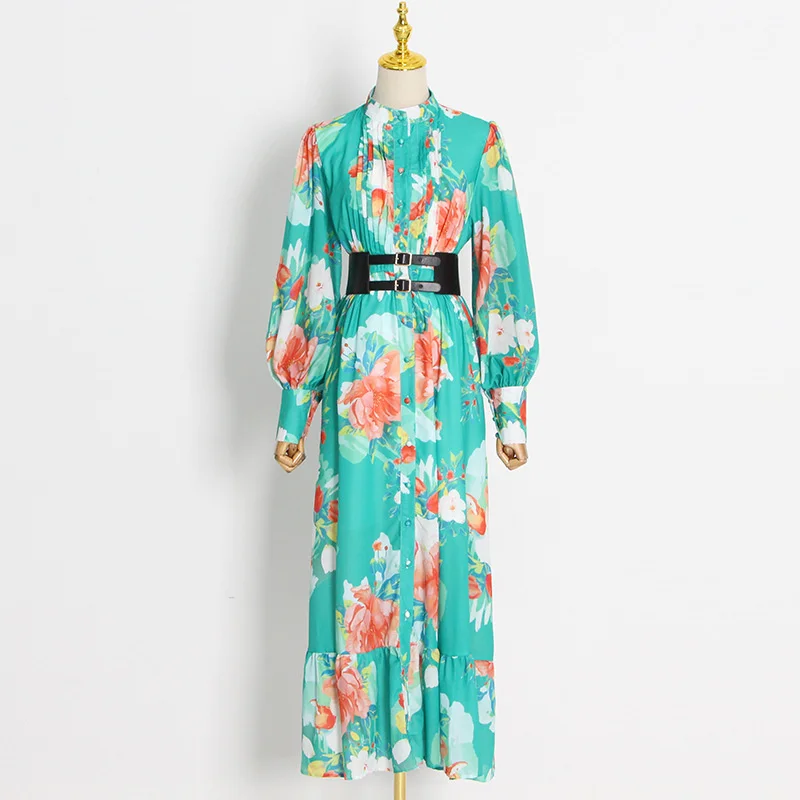 SeeBeautiful Simple Ruffles Printed Loose Dress Stand Lantern Sleeve Single Breasted Belt New Fashion 2022 Autumn Woman Q739
SeeBeautiful Simple Ruffles Printed Loose Dress Stand Lantern Sleeve Single Breasted Belt New Fashion 2022 Autumn Woman Q739