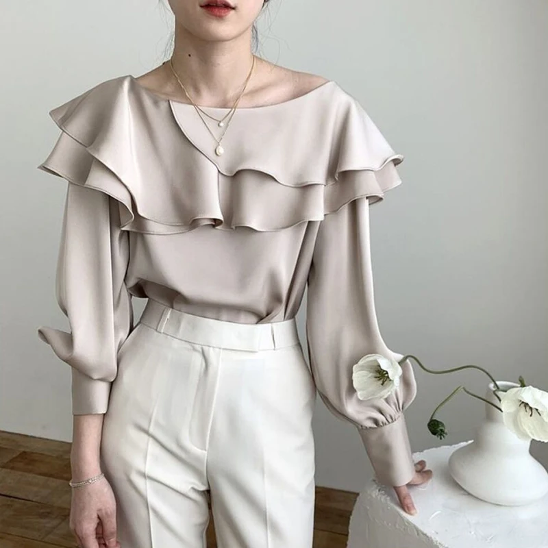 Women Spring Summer Elegant Satin Glossy Blouse 2022 Female Double-layer Ruffled Collar Full Sleeve Versatile Slim Shirt Tops
Women Spring Summer Elegant Satin Glossy Blouse 2022 Female Double-layer Ruffled Collar Full Sleeve Versatile Slim Shirt Tops