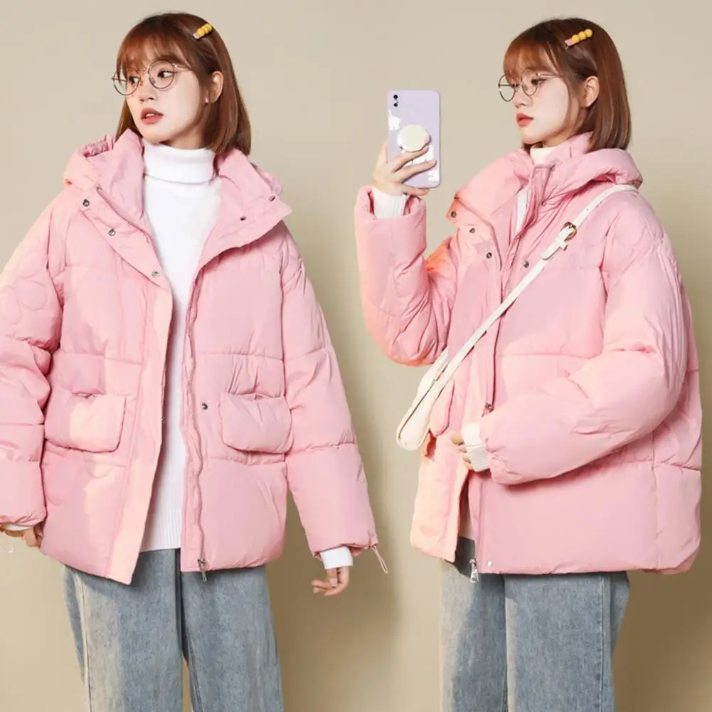 

Winter Padded Coat Stuffed Long Sleeves Solid Color Hooded Cardigan Keep Warm Zipper Thicken Casual Lady Parkas Jacket chaquetas