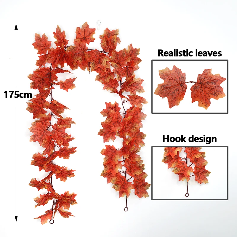 175CM-77CM Artificial Maple Leaf Vine Garland Fake Plants Fall Home Garden Decoration Wedding Party Christmas Thanksgiving Decor
175CM-77CM Artificial Maple Leaf Vine Garland Fake Plants Fall Home Garden Decoration Wedding Party Christmas Thanksgiving Decor