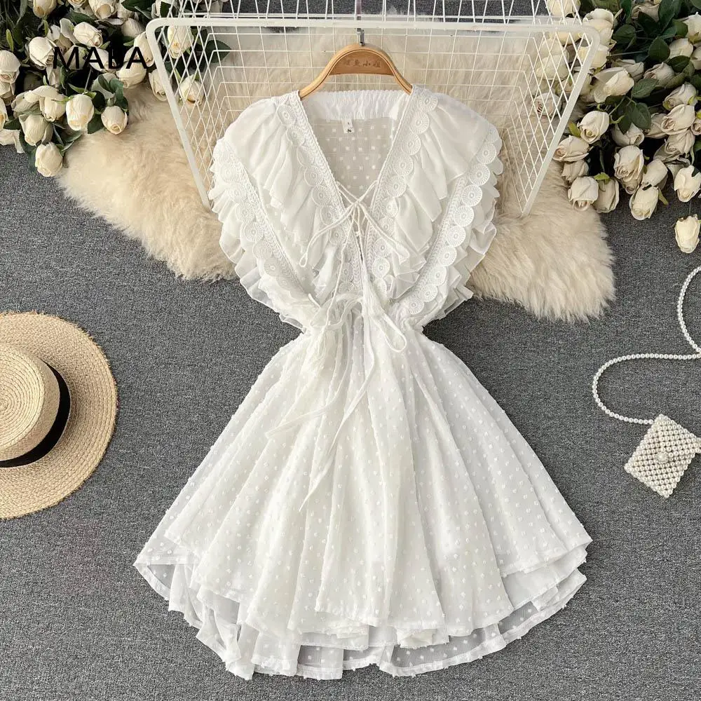 2022 Summer Women White Dress Female Sexy Deep V-neck Sleeveless High Waist Dot Sweet Fashion Vestidos Beach Mini A-line Dresses
2022 Summer Women White Dress Female Sexy Deep V-neck Sleeveless High Waist Dot Sweet Fashion Vestidos Beach Mini A-line Dresses