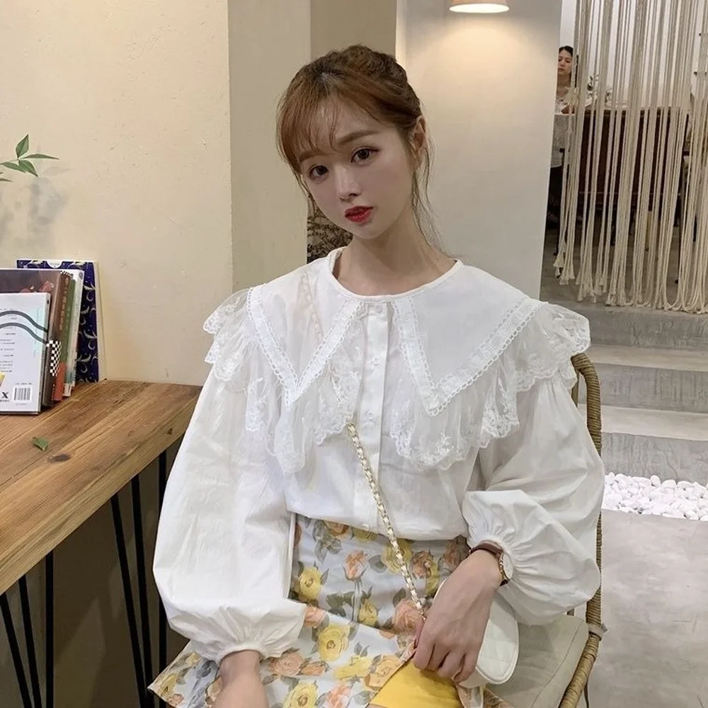 Elegant Puff Long Sleeve Blouses Women Shirts Single Breasted White Tops Femme Chic Lace Peter Pan Collar Fashion Ropa Mujer
Elegant Puff Long Sleeve Blouses Women Shirts Single Breasted White Tops Femme Chic Lace Peter Pan Collar Fashion Ropa Mujer