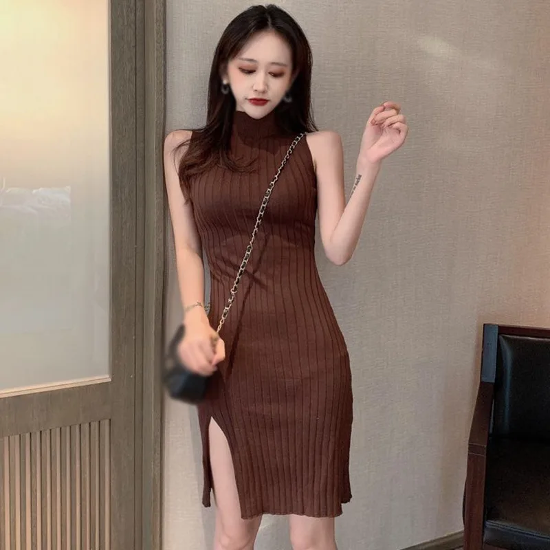 Half Turtleneck Dress For Women Side Split Sleeveless Knitted Sexy Club Dress Cocktail Beach Evening Party Dress
Half Turtleneck Dress For Women Side Split Sleeveless Knitted Sexy Club Dress Cocktail Beach Evening Party Dress