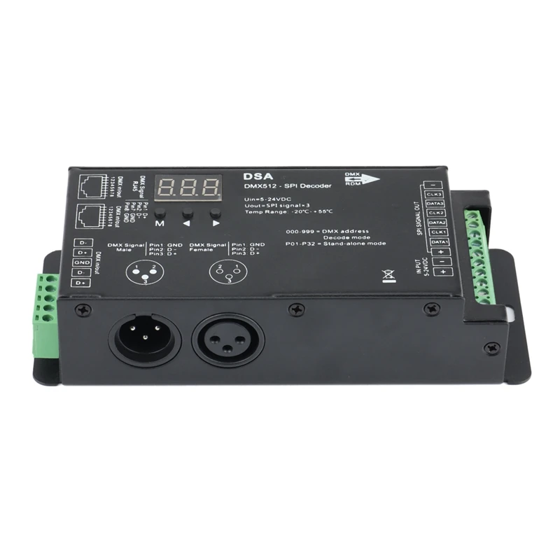 DSA DMX To SPI Decoder DMX512-SPI Decoder And RF SPI Controller, 3 Digital Display RF RGB Remote Control
DSA DMX To SPI Decoder DMX512-SPI Decoder And RF SPI Controller, 3 Digital Display RF RGB Remote Control